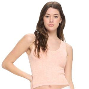 Fitted seamless, sleeveless reversible stone washed ribbed tank-Peach